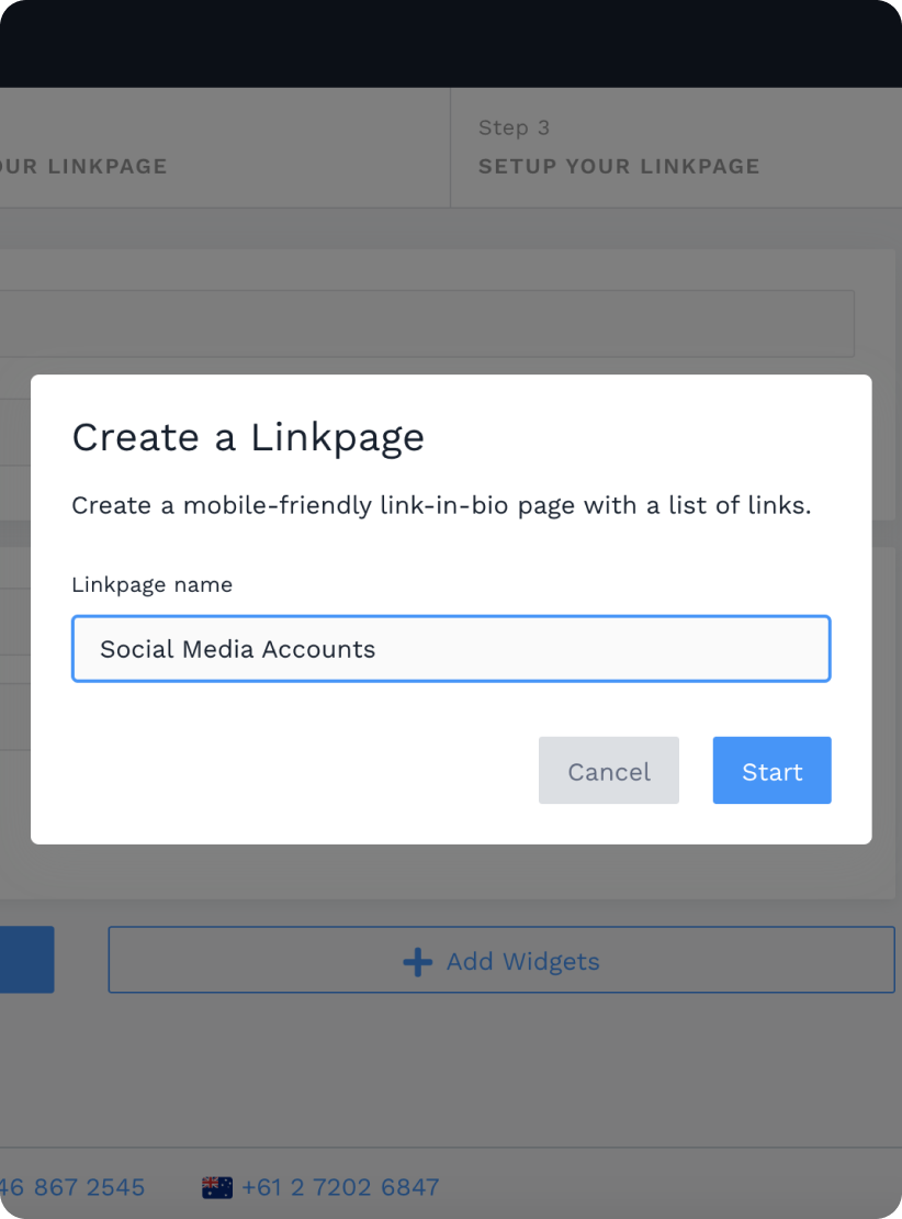 Give your Linkpage a descriptive name and click “Start”.