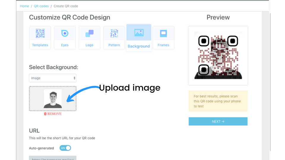 Add image as background of the custom QR Code