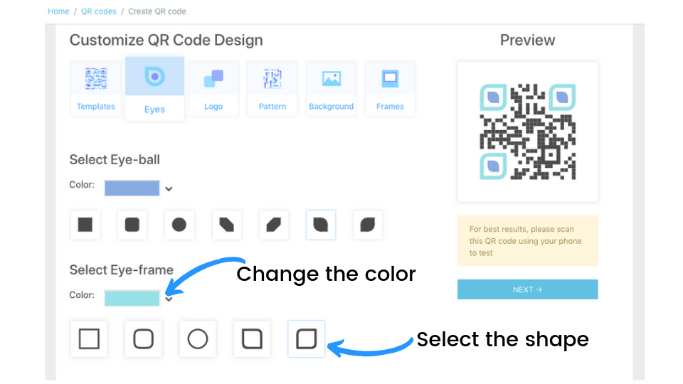 Change the color of the eye for QR Code design