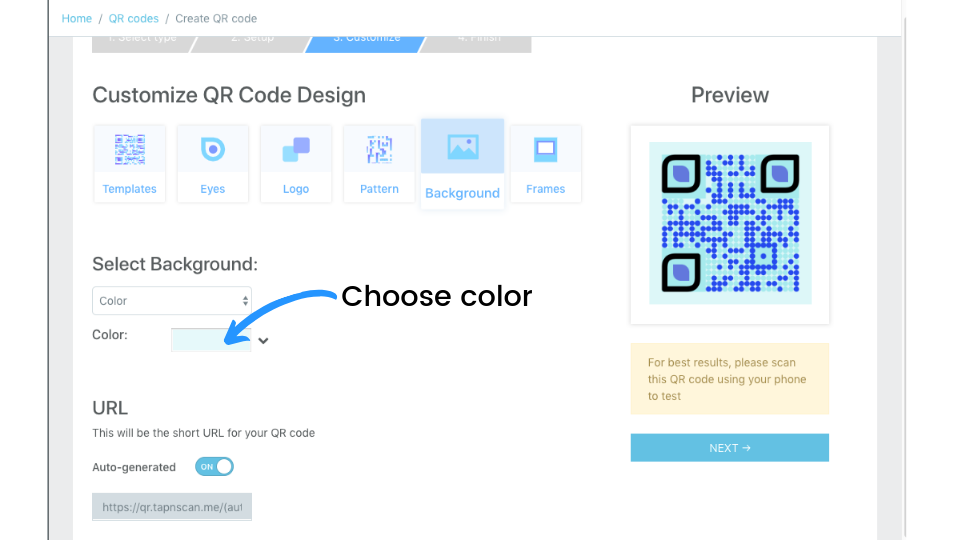 Choose a color as the background of the QR Code
