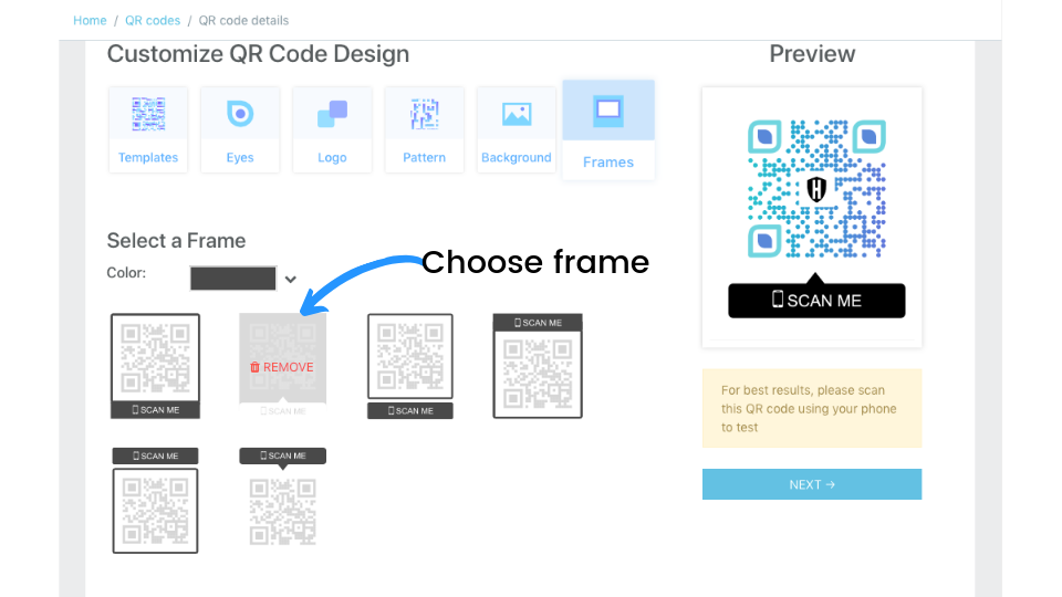 Add a frame with a CTA for the QR Code