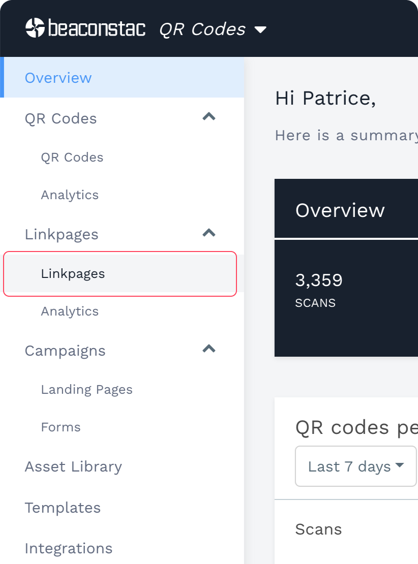 Log in to Uniqode (formerly Beaconstac) dashboard and choose Linkpages from the left-hand menu