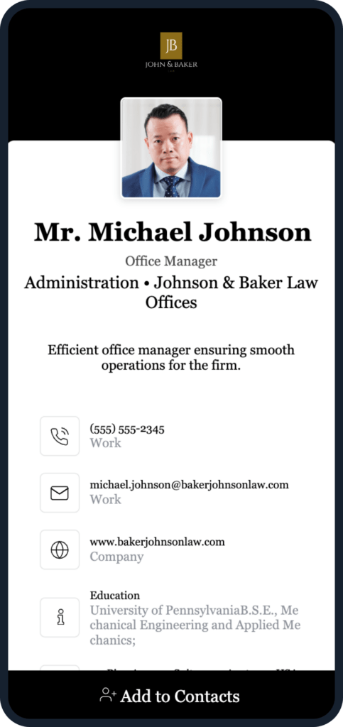 Template for digital business cards for lawyers