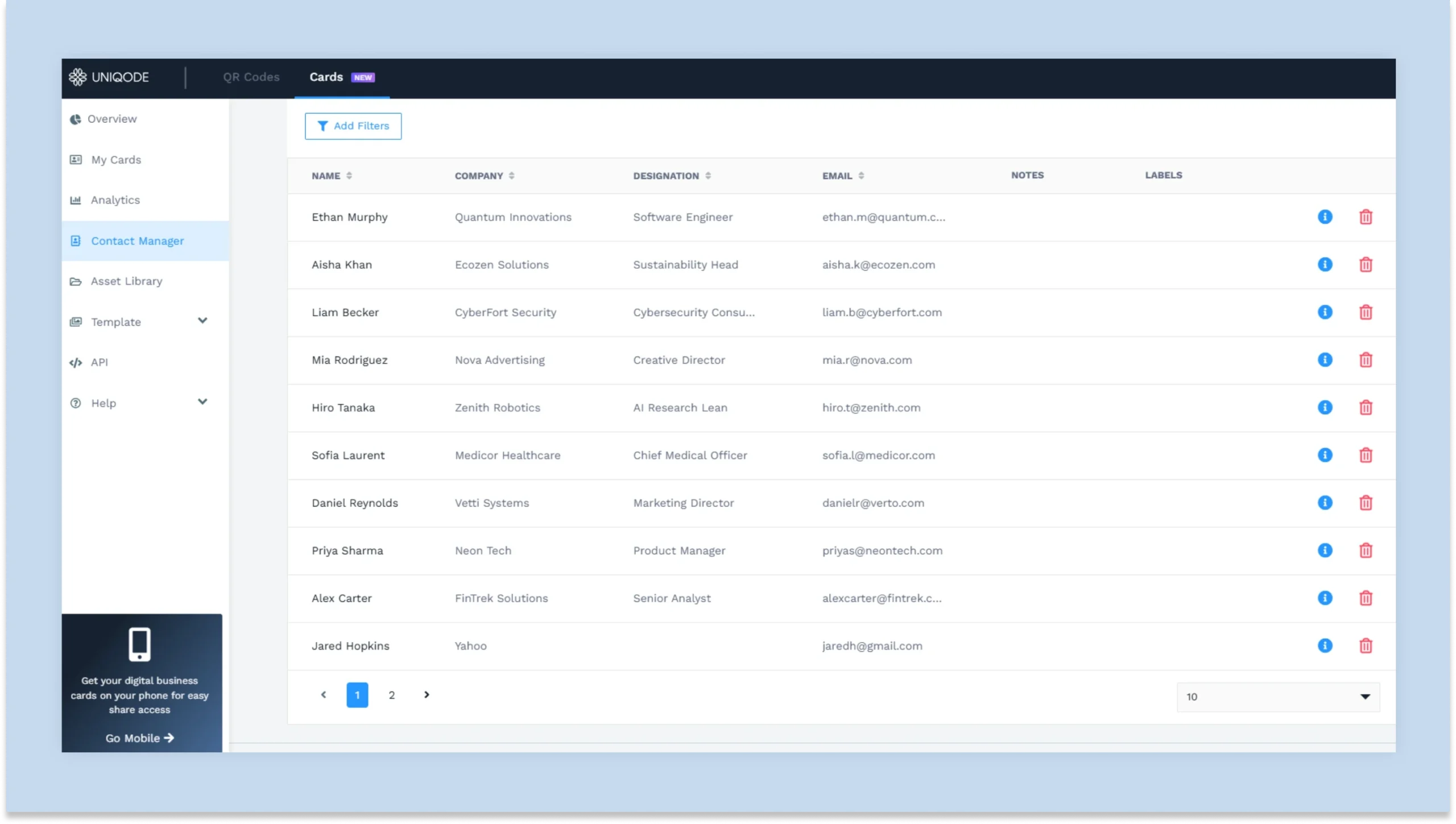 Manage contacts easily with Uniqode's Digital Address Book